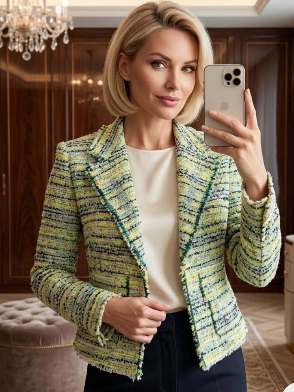 Le Superbe Beach Tweed Cropped Blazer Jacket 6